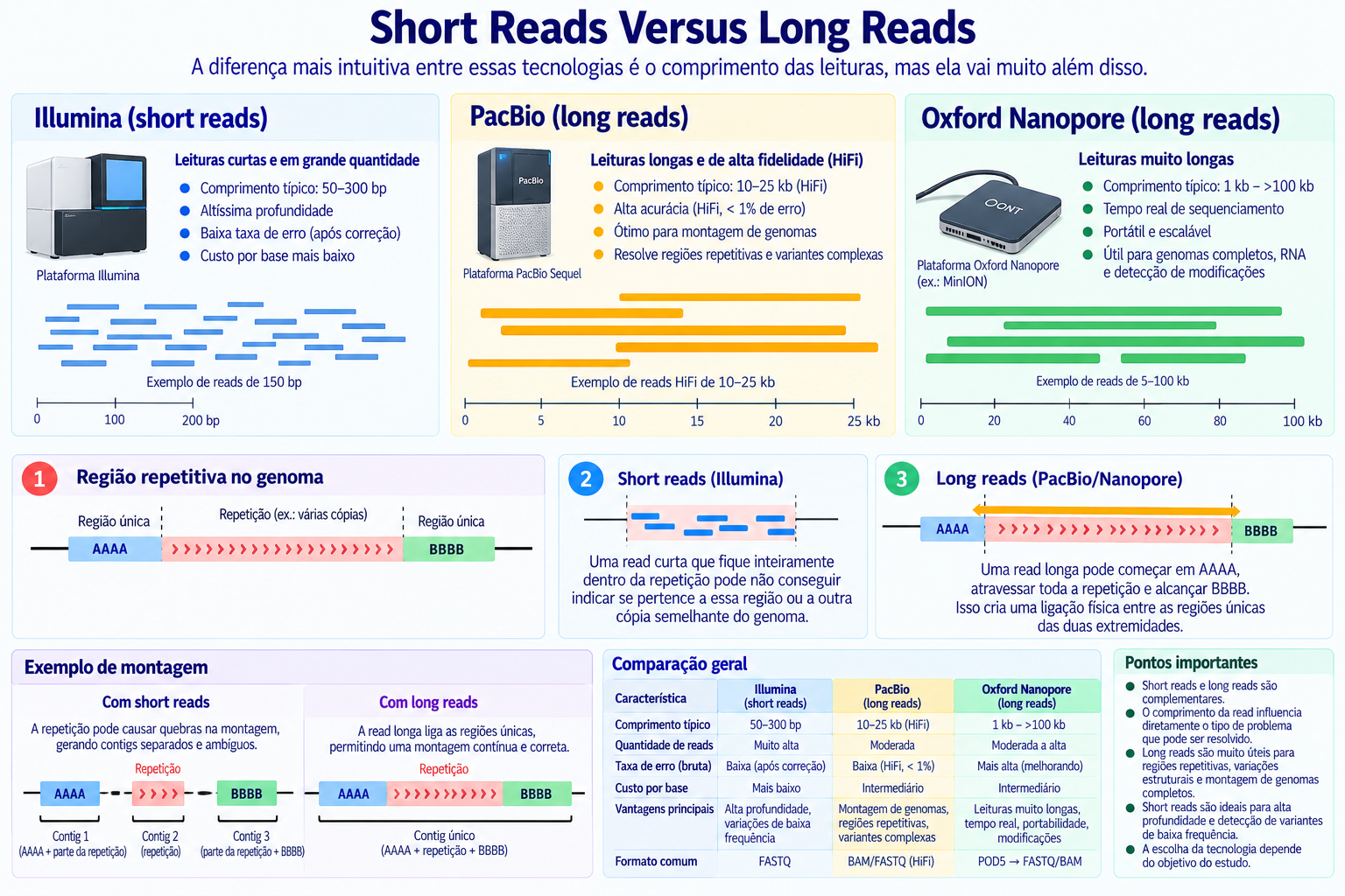 Comparação entre short reads e long reads